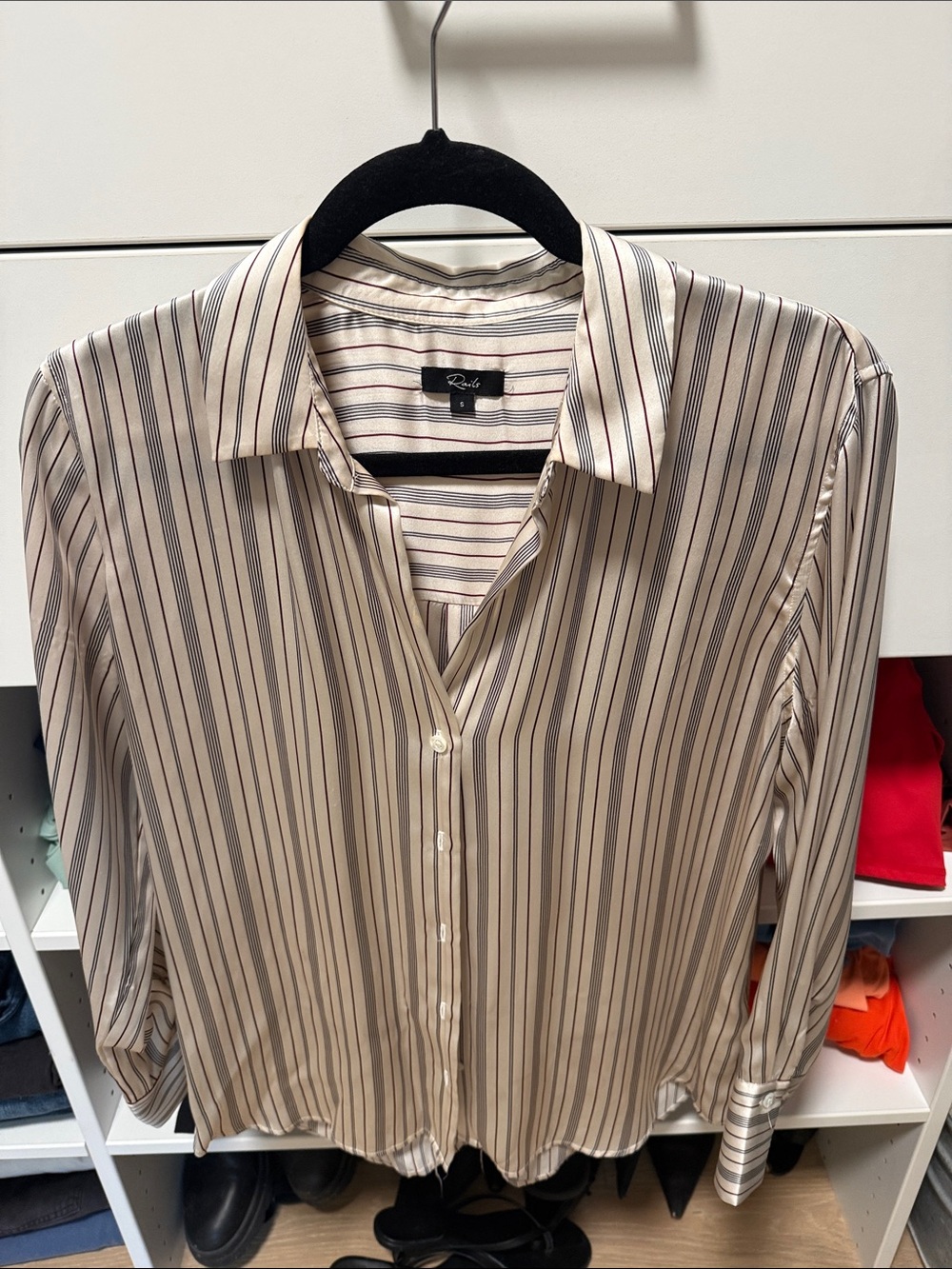 Rails Beige and Black Striped Button-Down Shirt
